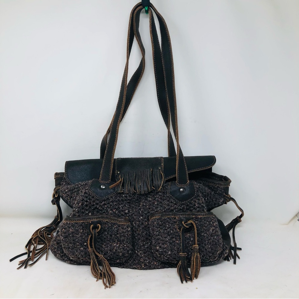 Bonfanti Wool & Leather Shoulder Bag Italy